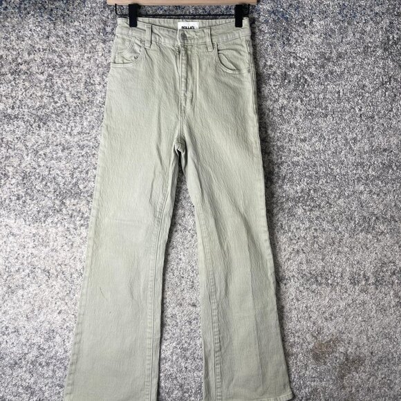 Rollas Eastcoast Crop Flare Jeans Womens 25 Green High Rise Aussie 7 Wide Leg - Picture 1 of 9